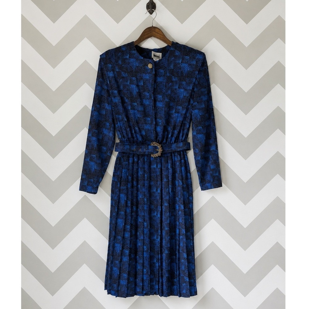 Vintage 90s Leslie Fay Midi Dress Geometric Whimsigoth Dark Academia 8P